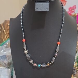 Chic Black and Red Beaded Necklace